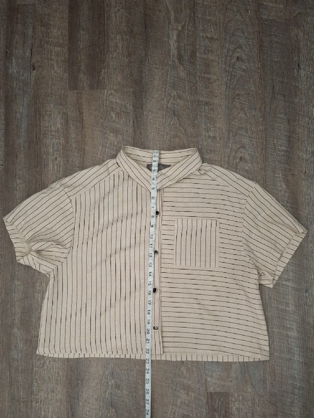 Striped Short-Sleeve Button Front Blouse in Ivory - Picture 3 of 5